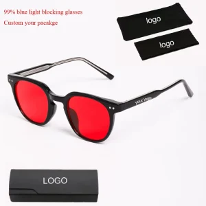 Retro Round TR90 Optical Frame Yellow Red Orange Lens Unisex 99% Blue Light Blocking Glasses