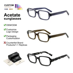 Retro Small Rectangle Acetate Optical Eyeglasses with Star Rivet HD AC Lens Unisex Full Rim