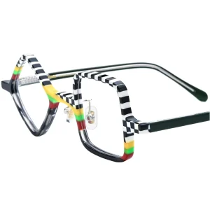 Retro Square Acetate Optical Eyewear for Women Colored Striped Eyeglass Frame
