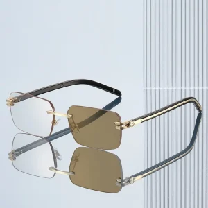 Retro Square Photochromic Rimless UV400 Sunglasses