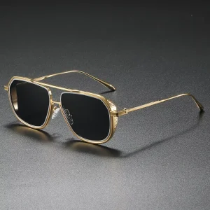 Retro Steampunk UV400 Sunglasses with HD Lenses and Gold Metal Frame for Driving and Fishing