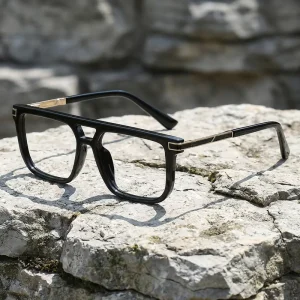 Retro TR90 Rectangle Eyeglasses Frames with Metal Temples and Anti Blue Light Blocking Lenses