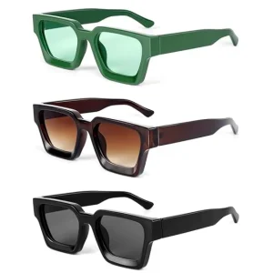 Retro Thick Rectangle Chunky Sunglasses Women Men Trendy Square Black Shades Frame Fashion 90s Glasses