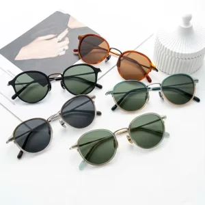 Retro Titanium Round Polarized Sunglasses with Custom Logo for Men and Women