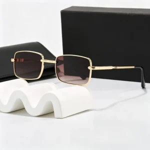 Retro square metal-frame sunglasses with UV protection