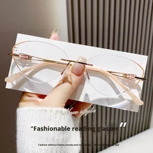 Rimless Blue-Light-Blocking Reading Glasses Flexible Temples Diamond Inlay