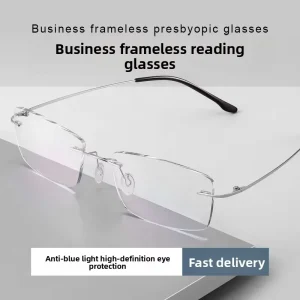 Rimless Blue Light Blocking Reading Glasses with Lightweight Titanium Frame, Model 8161