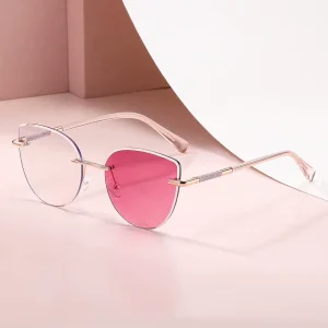 Rimless Cat-Eye CP Temple Sunglasses for Women Photochromic Blue Light Blocking UV400