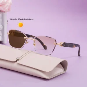 Rimless Cat Eye Photochromic Blue Light Blocking UV400 Sunglasses for Women