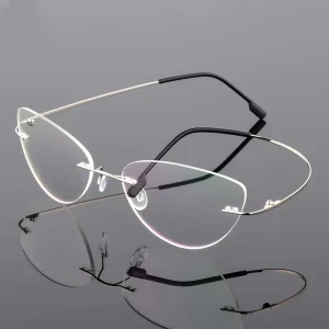 Rimless Cat-Eye Titanium Optical Eyeglass Frames for Women