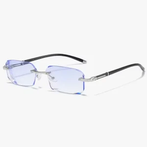 Rimless Diamond Cut Edge Presbyopia Glasses, Anti Blue Light, Square Frame