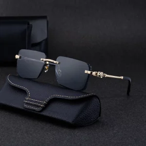 Rimless Diamond Cut Lens Sunglasses Leopard Head UV400 for Men