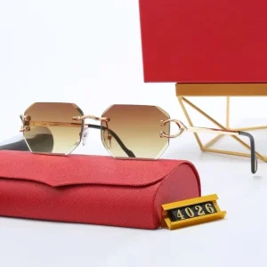 Rimless Diamond-Cut Lens Sunglasses UV400 Protection Men Women with Original Box