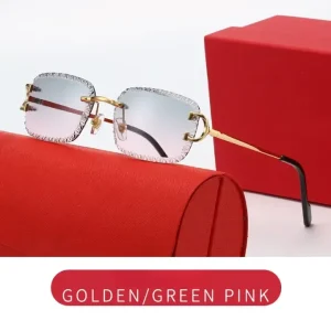 New Luxury Designer Sunglasses for Women and Men Rimless Diamond Cutting UV400 Stylish Car Retro Brand Sun Glasses