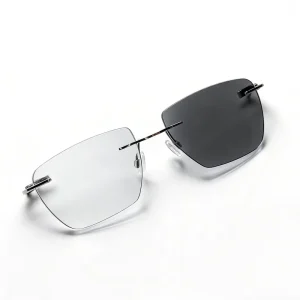 Rimless Eyeglass Frame, Stainless Steel, PC Photochromic Lenses, Smart Glasses Temples