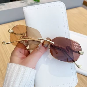 Rimless Geometric Sunglasses Women Vintage S-Shaped Snake Temple UV400 Y2K Style