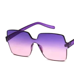 Rimless Gradient Transparent-Color Oversized PC-Lens Sunglasses with UV Protection