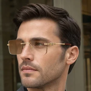 Rimless Leopard Head Photochromic Anti Blue Light UV400 Sunglasses for Women and Men