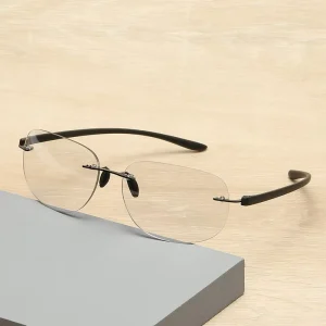 Rimless Lightweight Photochromic Bifocal Reading Glasses for Men Middle Aged and Elderly People
