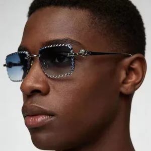 Rimless Luxury Sunglasses Women For Men Vintage Brand Designer Punk Sun Glasses Diamond Cutting Lens Leopard Head Eyewear