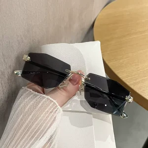 Rimless Oversized Black Sunglasses with Custom-Cut Lenses for Women and Men