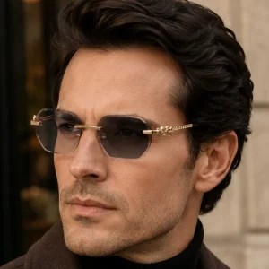 Rimless Photochromic Anti-Blue-Light Leopard-Head Sunglasses UV400 for Men