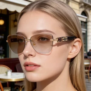 Rimless Photochromic Blue Light Blocking UV400 Sunglasses for Women
