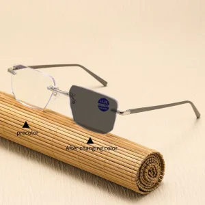 Rimless Progressive Multifocal Hyperopia Photochromic Anti-Blue-Light Reading Glasses Men Women