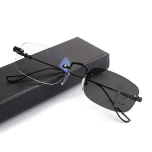 Rimless Progressive Photochromic Reading Glasses, Men’s and Women’s Multifocus Anti-Blue-Light