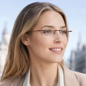 Rimless Rectangle Alloy Metal Eyeglass Frames for Women