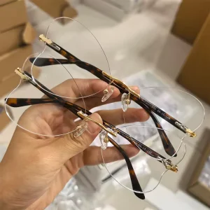 Rimless Rectangular Metal Gold Eyeglass Frames