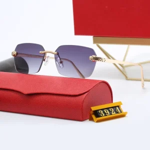 Rimless Rectangular Sunglasses UV400 Metal Temple Driving Unisex Frameless Luxury Designer Shade Eyewear Women Bulk