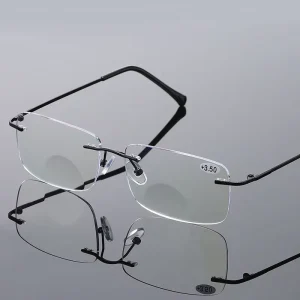Rimless Square Metal Men’s Blue Light Blocking Reading Glasses for Near and Far Vision Correction