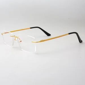 Rimless Square Optical Eyeglass Frames for Women and Men, Prescription, Gold
