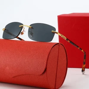 Rimless Square Sunglasses Metal Spring Hinge UV400 for Men and Women Driving Eyewear