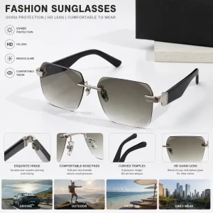 Rimless Square Sunglasses with UV400 Protection and Gradient Lenses