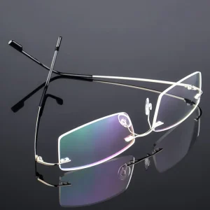Rimless Square Titanium Optical Eyeglass Frames for Men