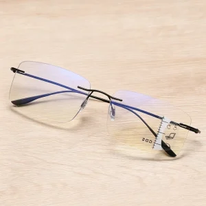 Rimless Squared Frame Blue Light Blocking Presbyopia Unisex Corrective Eyeglasses Multifocal Progressive Reading Glasses