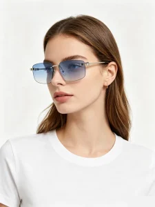 Rimless Sunglasses Jelly Color UV400 Polarized Lenses Metal Frame Red Blue Yellow Lens