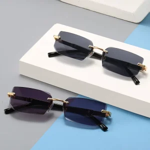 Rimless Sunglasses Metal Shape for Women Men Trendy Party Candy Color Shades Sun Glasses