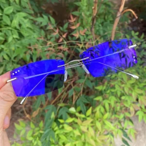 Rimless Titanium Alloy Diamond Small Rectangle Photochromic Glasses Photogray Women