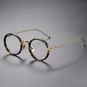 Round Acetate Titanium Mixed Optical Eyeglasses Frames