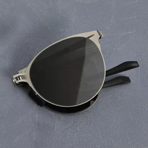 Round Folding Men’s Metal Sunglasses