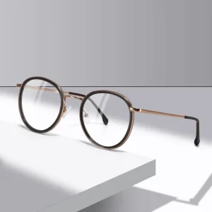 Round Frame Metal Temple Glasses with Spring Hinge Optical Eyewear for Women and Men