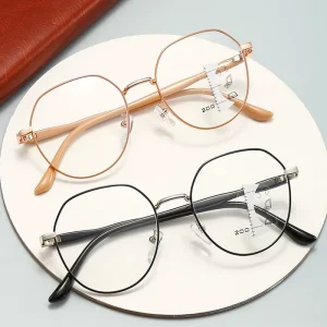 Round-Frame Multifocal Progressive Anti-Blue Light Presbyopia Reading Glasses for Men