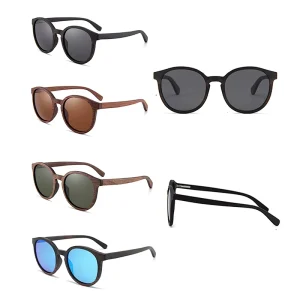 Round-Frame Polarized Wooden Sunglasses Custom Logo for Men and Women