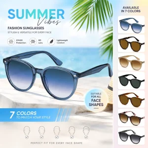 Round Frame UV400 Sunglasses Lightweight Gradient Lens Outdoor Travel Beach Driving Eyewear
