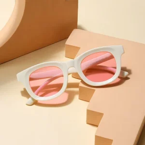 Round Harbour-Style Retro Sunglasses with High-Density PC Frame, UV400 Lenses, and White Frames