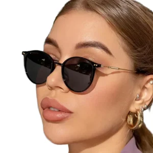 Round Metal-Hinge PC Sunglasses with UV400 and Night Vision for Men and Women