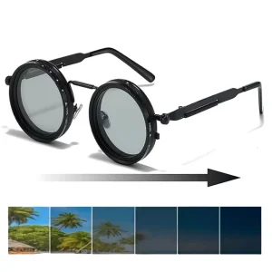 Round Polarized Sunglasses with Built In ND Filter UV400 Lens Adjustable Brightness and Light Weight for Outdoor Activities